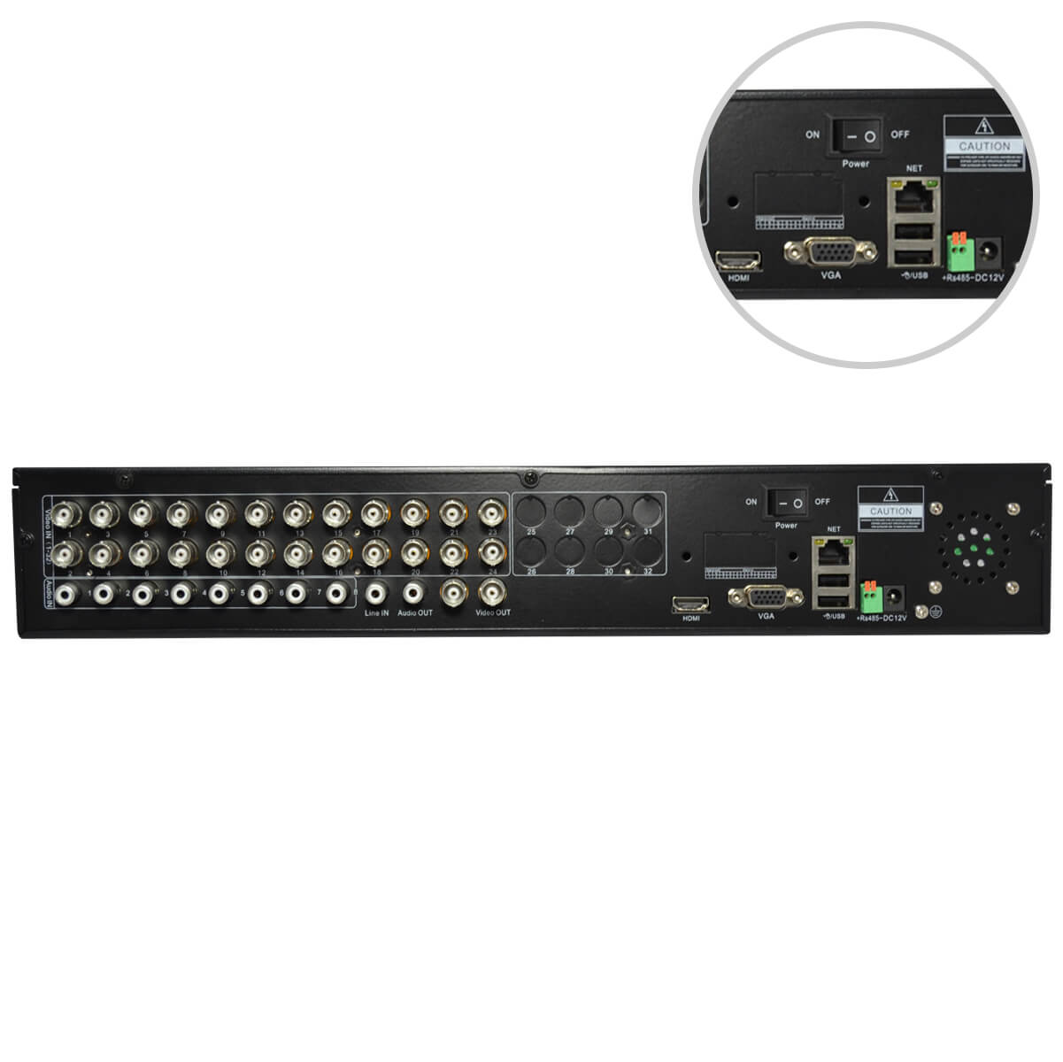 DVR 24-Ch, H264, Salidas VGA/BNC/HDMI, Audio 8-in/1-out, CIF