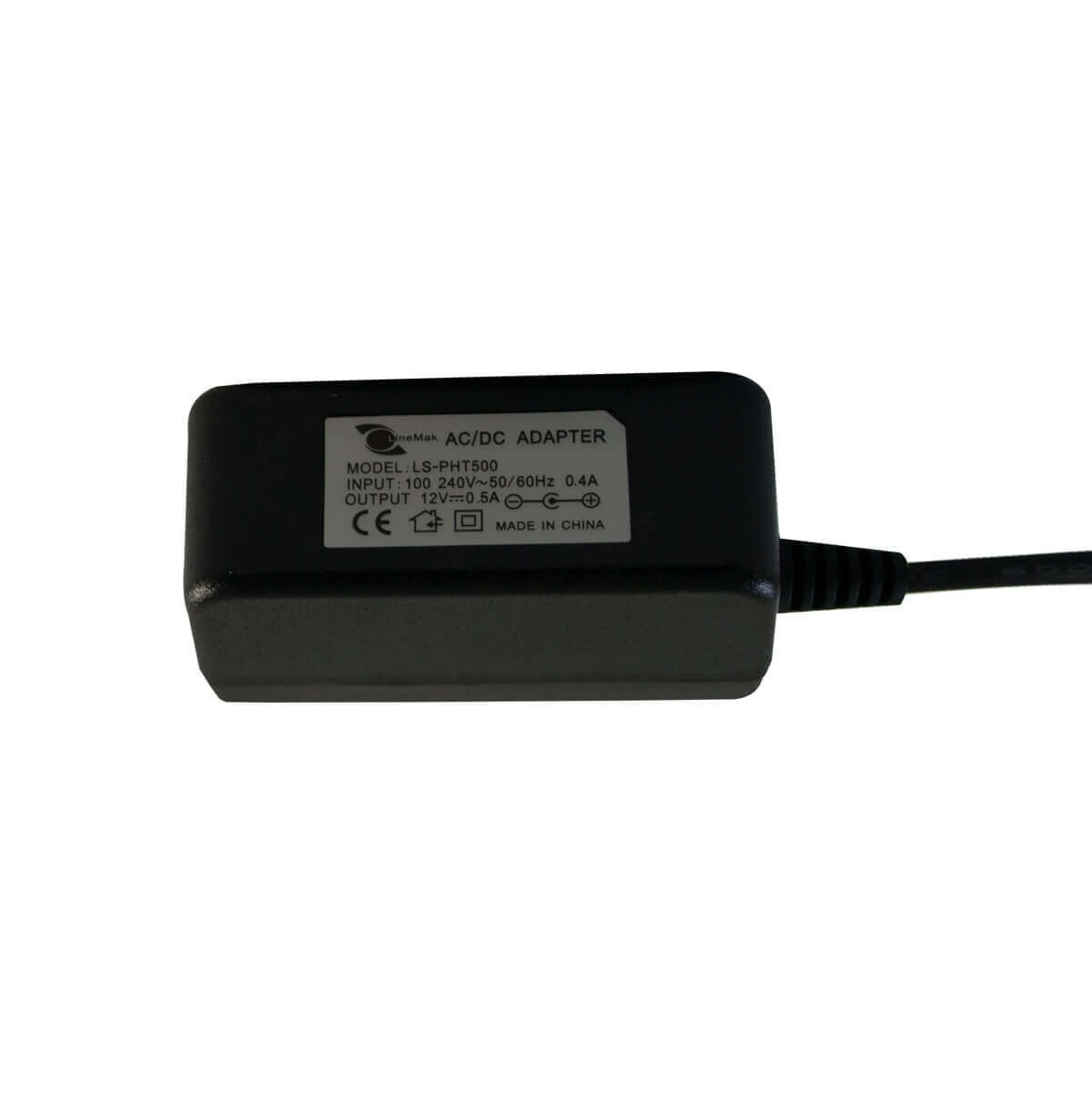 Fuente de poder DC12V 500mA con conector plug de 2.1mm, ideal para camaras de seguridad.